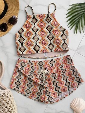 Billa‎ Bong  Aztec Print High Neck Bikini Set | Boho Southwest Swim | Size Large
